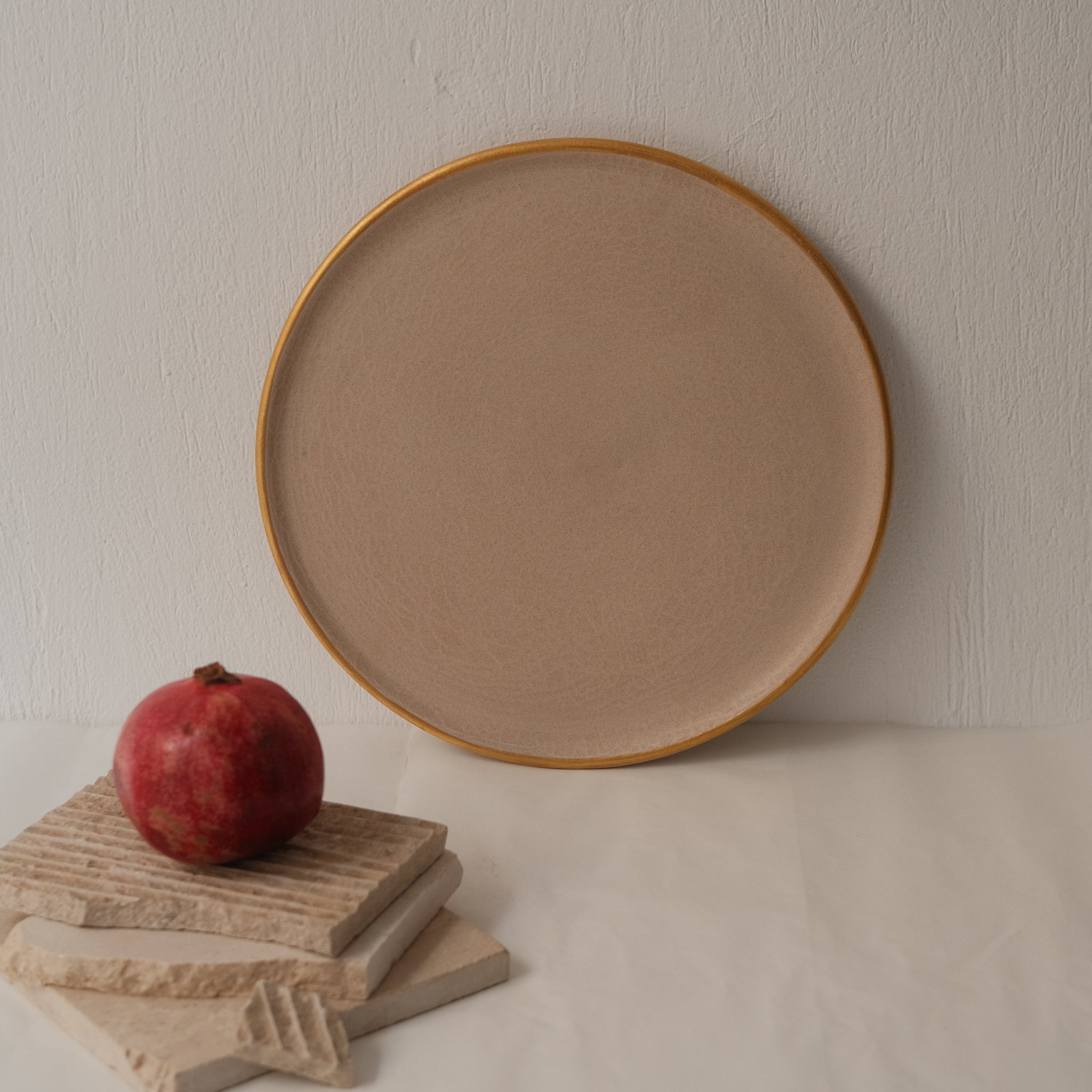 Large Round Serving Plate With Gold Rims