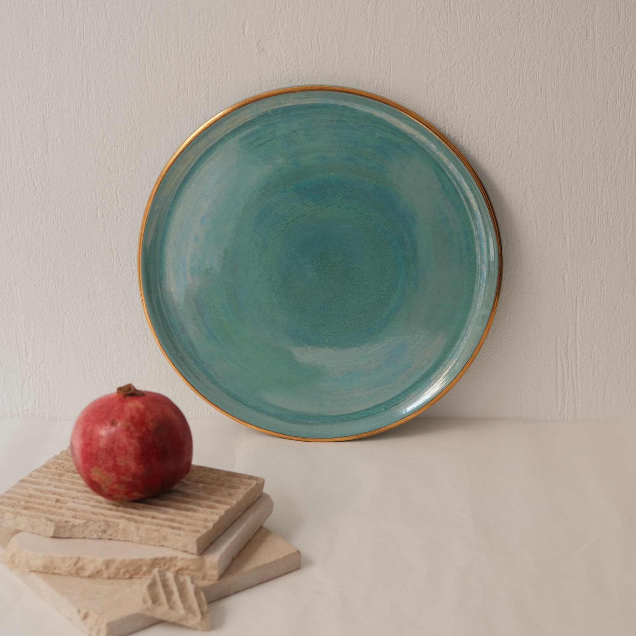 Large Round Serving Plate With Gold Rims