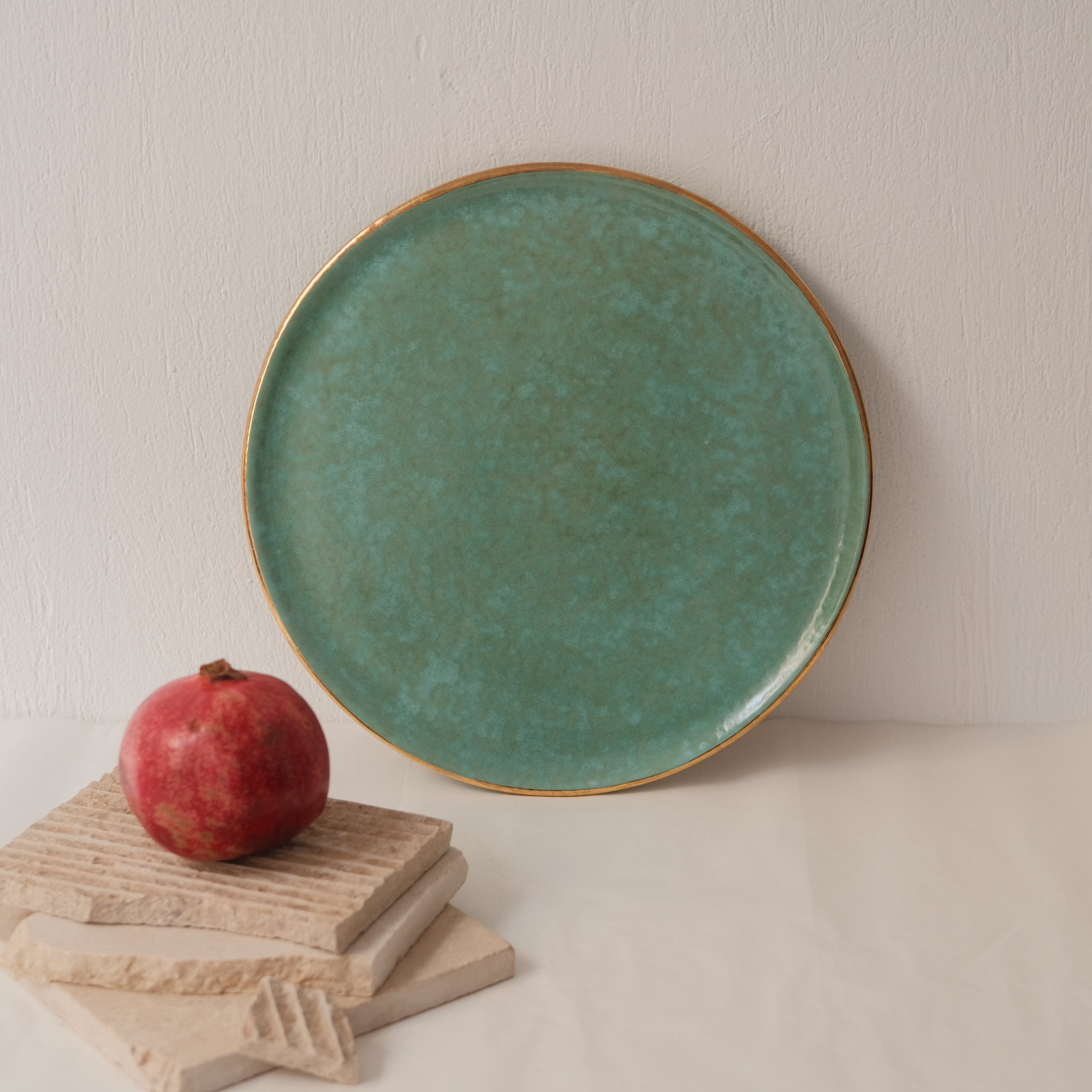 Large Round Serving Plate With Gold Rims