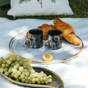 Large Round Serving Plate With Gold Rims