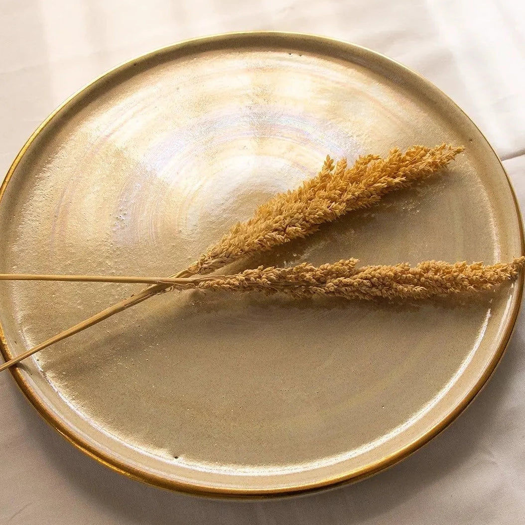 Large Round Serving Plate With Gold Rims