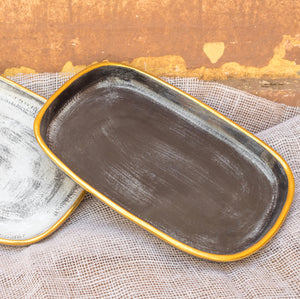 Wide Rectangular Platter With Gold Rims