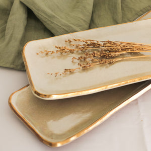 Medium 30 CM Rectangular Platter with Real Gold Extract Rims