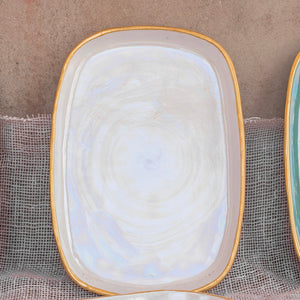 Wide Rectangular Platter With Gold Rims